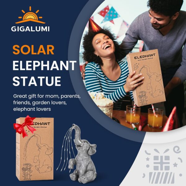 GIGALUMI Solar Garden Decor Watering Elephant Statues Outdoo... - Image 7
