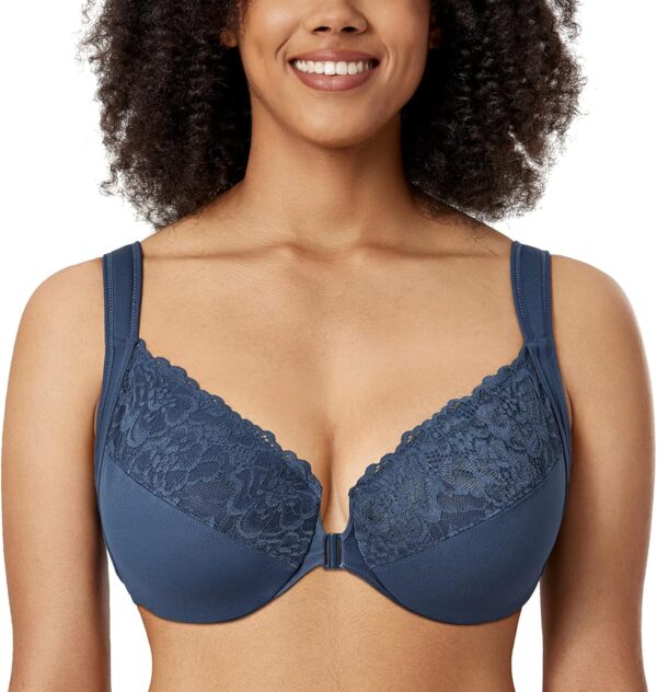 DELIMIRA Women's Front Closure Bras Plus Size Lace Full Cove... - Image 2