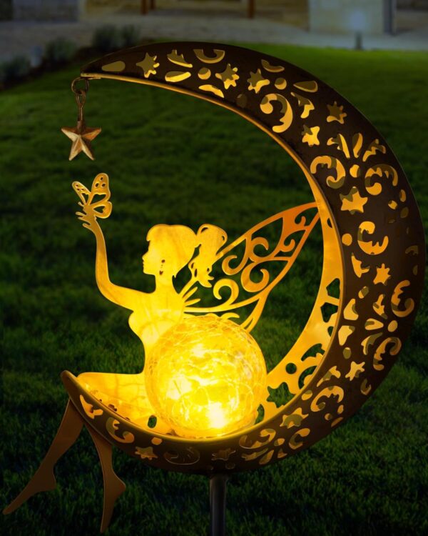 Solar Garden Statues Outdoor Decor, Fairy Moon Figurine Ligh... - Image 2