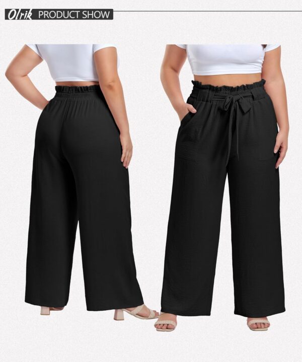 OLRIK Women's Casual Plus Size Pants High Waisted Self-tie B... - Image 3