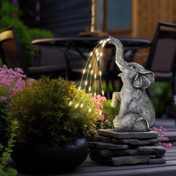 GIGALUMI Solar Garden Decor Watering Elephant Statues Outdoo... - Image 9