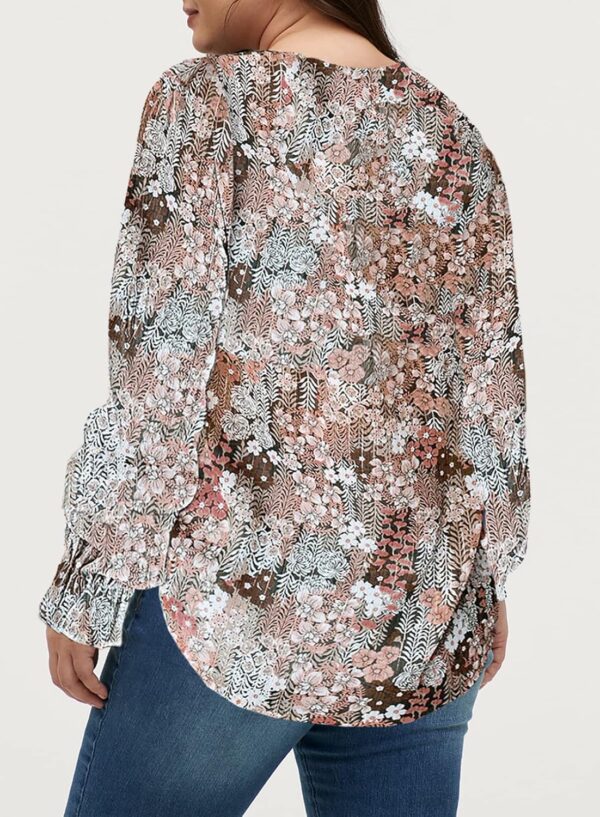 Eytino Plus Size Tops for Women Boho Floral Print V Neck Lon... - Image 3
