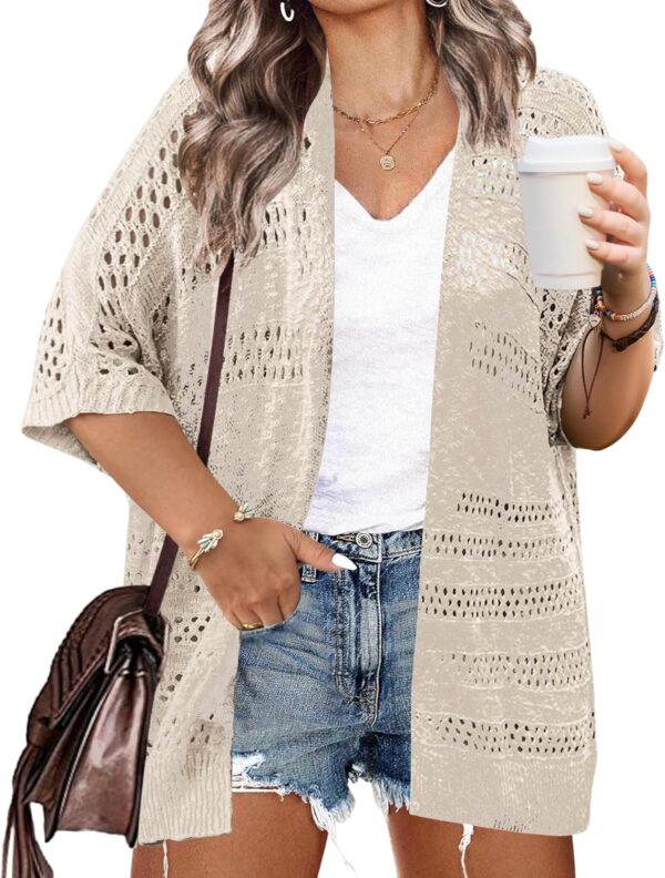IN'VOLAND Plus Size Lightweight Crochet Cardigan for Women S... - Image 2