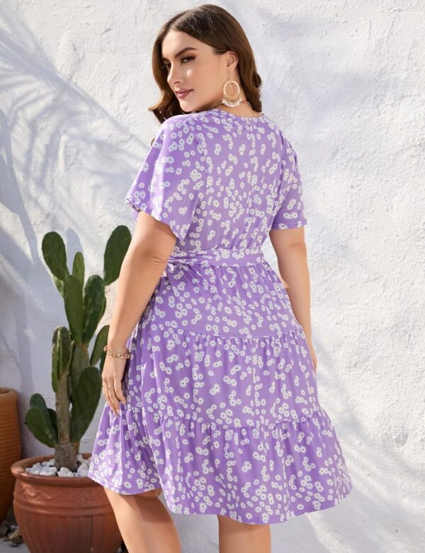 KOJOOIN Women Plus Size V Neck Wrap Dress High Waisted Short... - Image 6