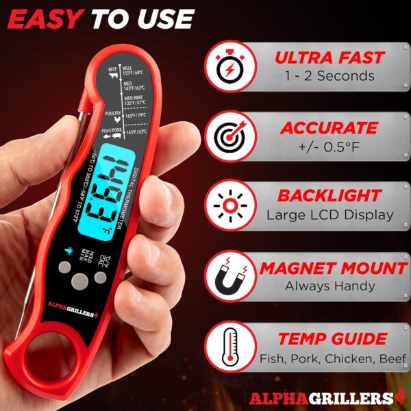 Alpha Grillers Meat Thermometer Digital - Instant Read Food ... - Image 3