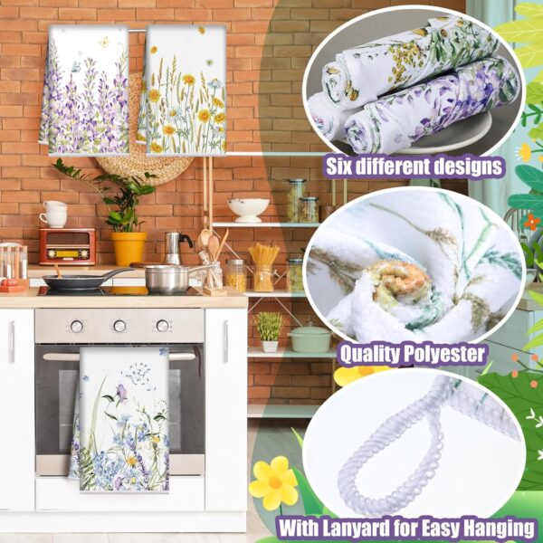 Redbaker 6 Pcs Floral Kitchen Towels Wildflower Print Dish T... - Image 4