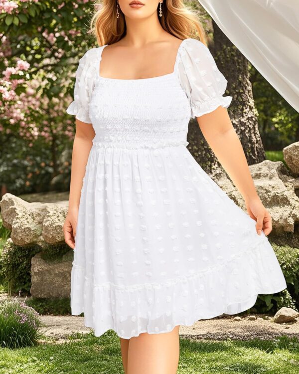 Plus Size Square Neck Graduation Summer Casual Sundress Chif... - Image 3