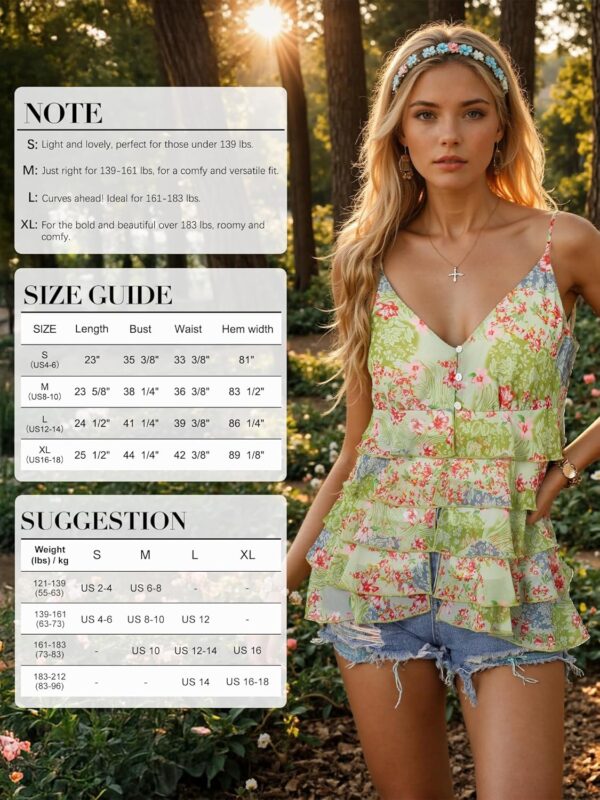 VETIOR Flowy Five Layer Cami Spaghetti Strap Sexy V Neck Top... - Image 9