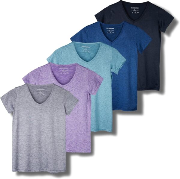 Real Essentials 5 Pack: Women's Short Sleeve V-Neck Activewe... - Image 2