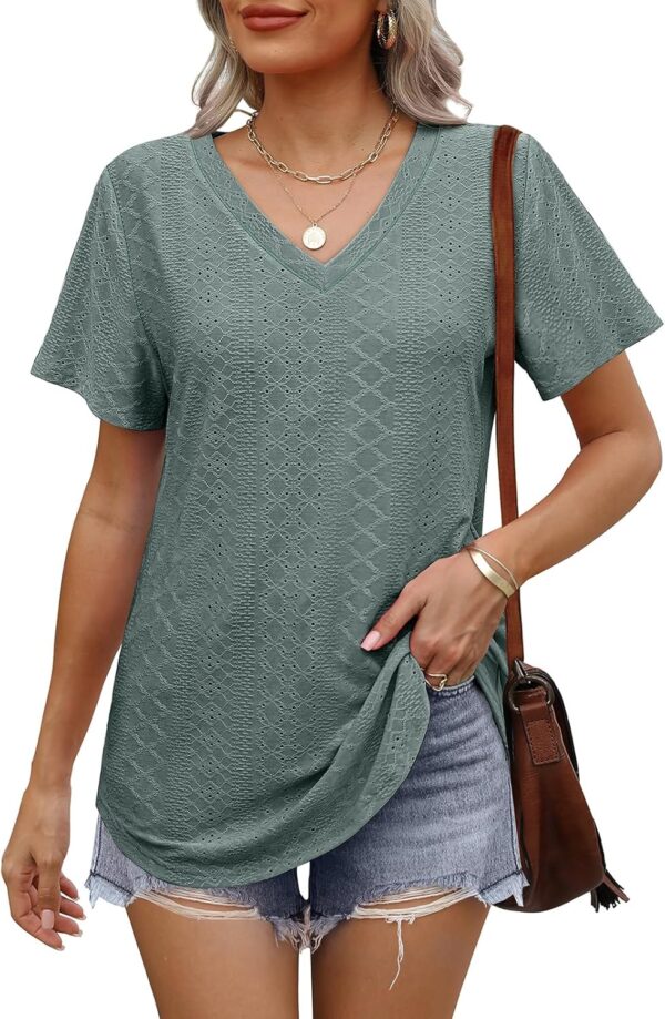 OFEEFAN Womens T Shirts V Neck Short Sleeve Casual Tops Loos... - Image 3