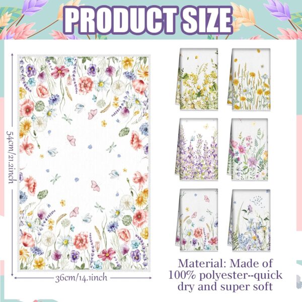 Redbaker 6 Pcs Floral Kitchen Towels Wildflower Print Dish T... - Image 3