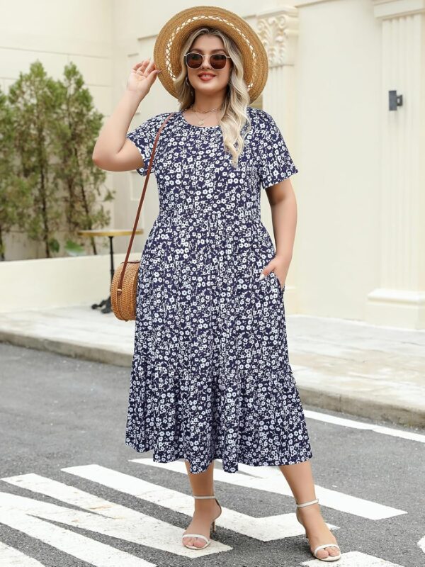 Women's Plus Size Midi Casual Dress with Pockets 1X-4X Tiere... - Image 6