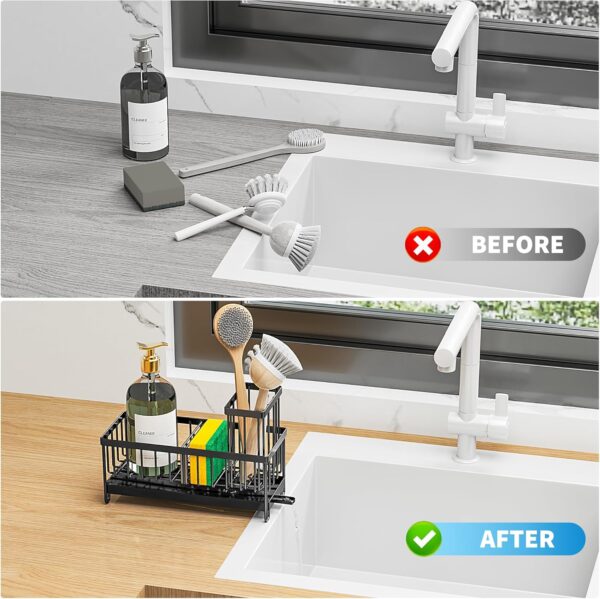 Cisily Black Sponge Holder for Kitchen Sink, Sink Caddy Orga... - Image 7