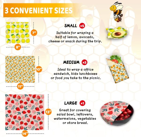 Reusable Beeswax Wrap - 9 Pack Beeswax Wraps For Food, Organ... - Image 4