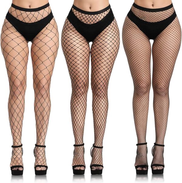 Buauty 3 Pcs Lace Patterned Fishnet Tights for Women Black F... - Image 2