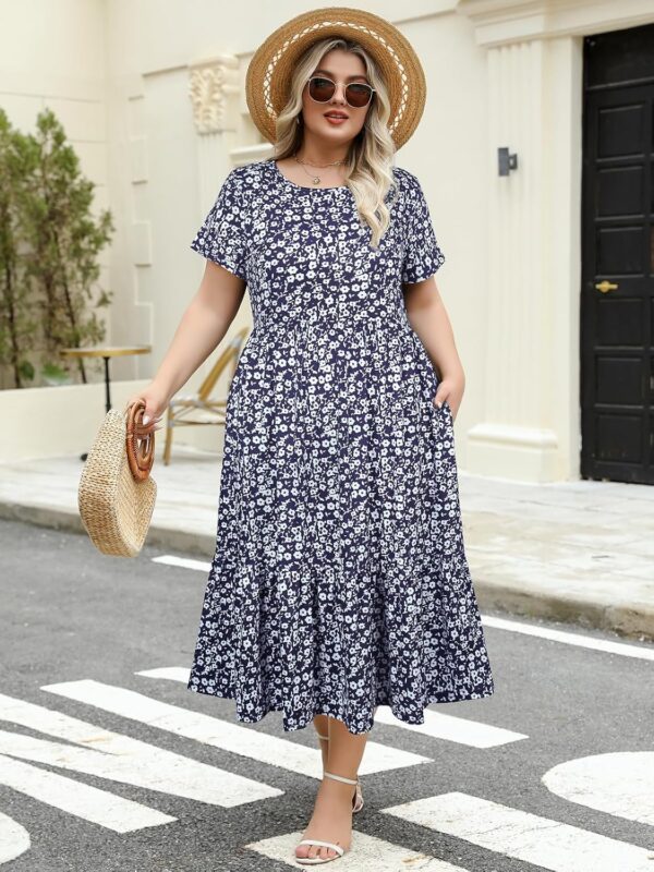 Women's Plus Size Midi Casual Dress with Pockets 1X-4X Tiere... - Image 5