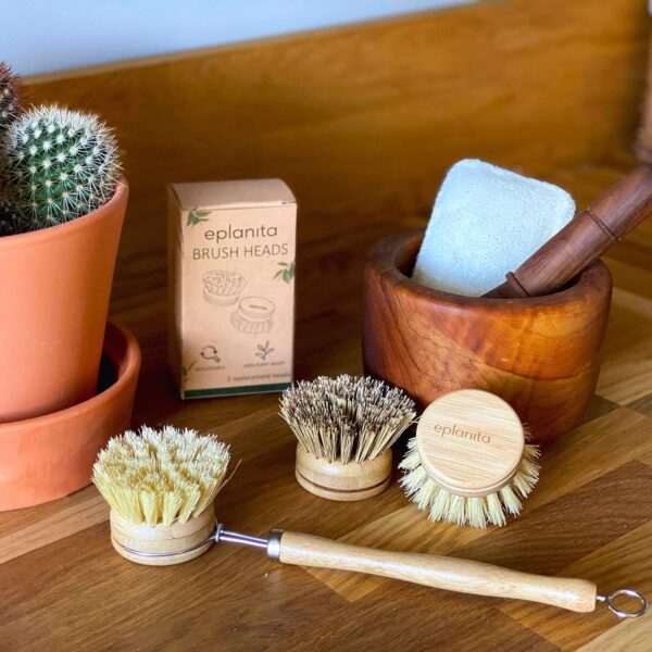 eplanita Natural Dish Brush, 3 Replacement Heads, Kitchen Ec... - Image 7