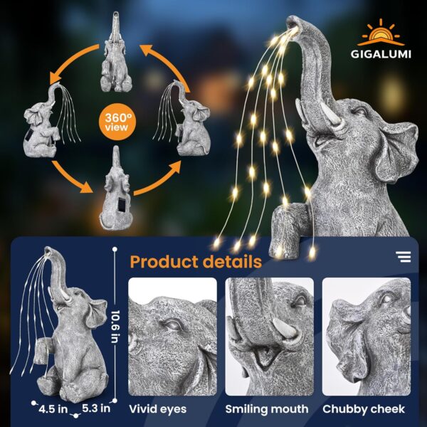 GIGALUMI Solar Garden Decor Watering Elephant Statues Outdoo... - Image 4