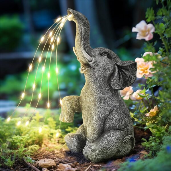 GIGALUMI Solar Garden Decor Watering Elephant Statues Outdoo... - Image 2